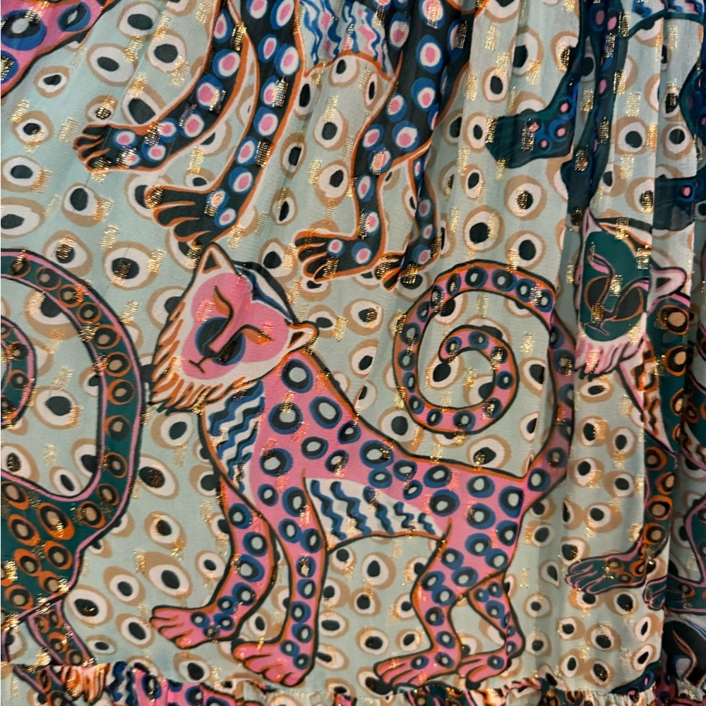 Oliphant Multicolor Monkey Maxi Dress Smocked & Shimmery - Picture 2 of 11